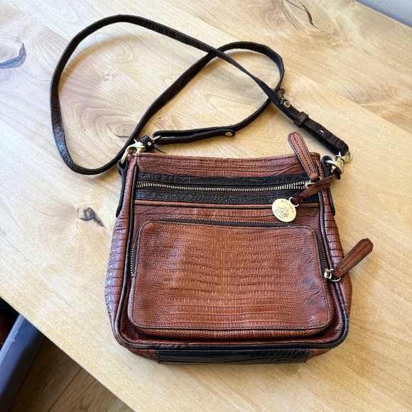 BRAHMIN CLEO MELBOURNE LEATHER CROC BAG CROSSBODY EXOTIC LUXURY ARTISANAL - Picture 1 of 12